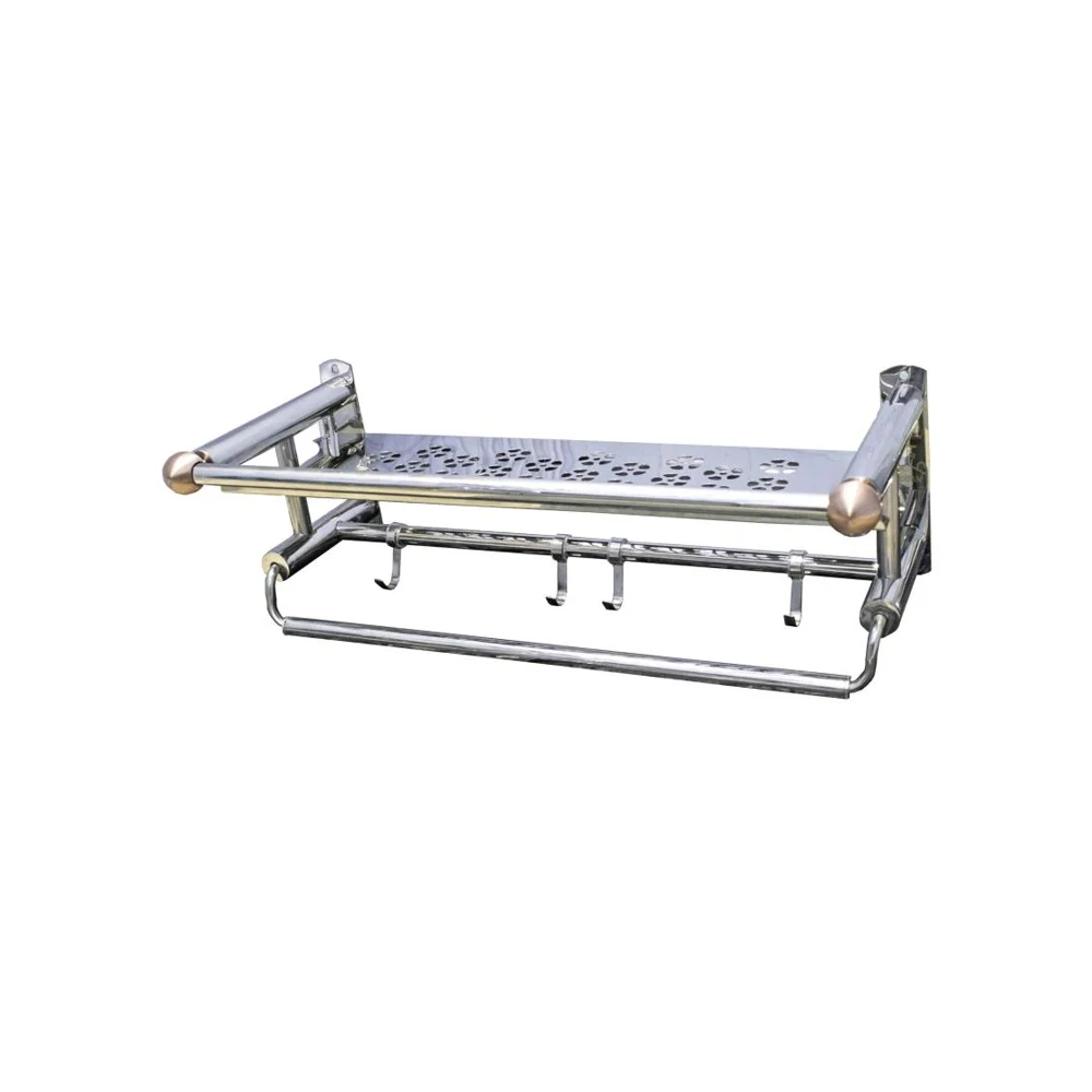 Flower Shelf with Towel Bar and Antique Copper Ends – 50cm