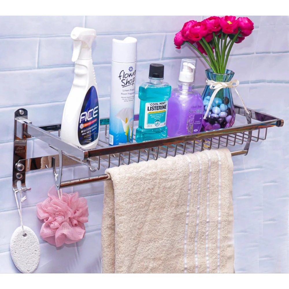 SS304 - Foldable Towel Wire Rack with Hooks - 60cm