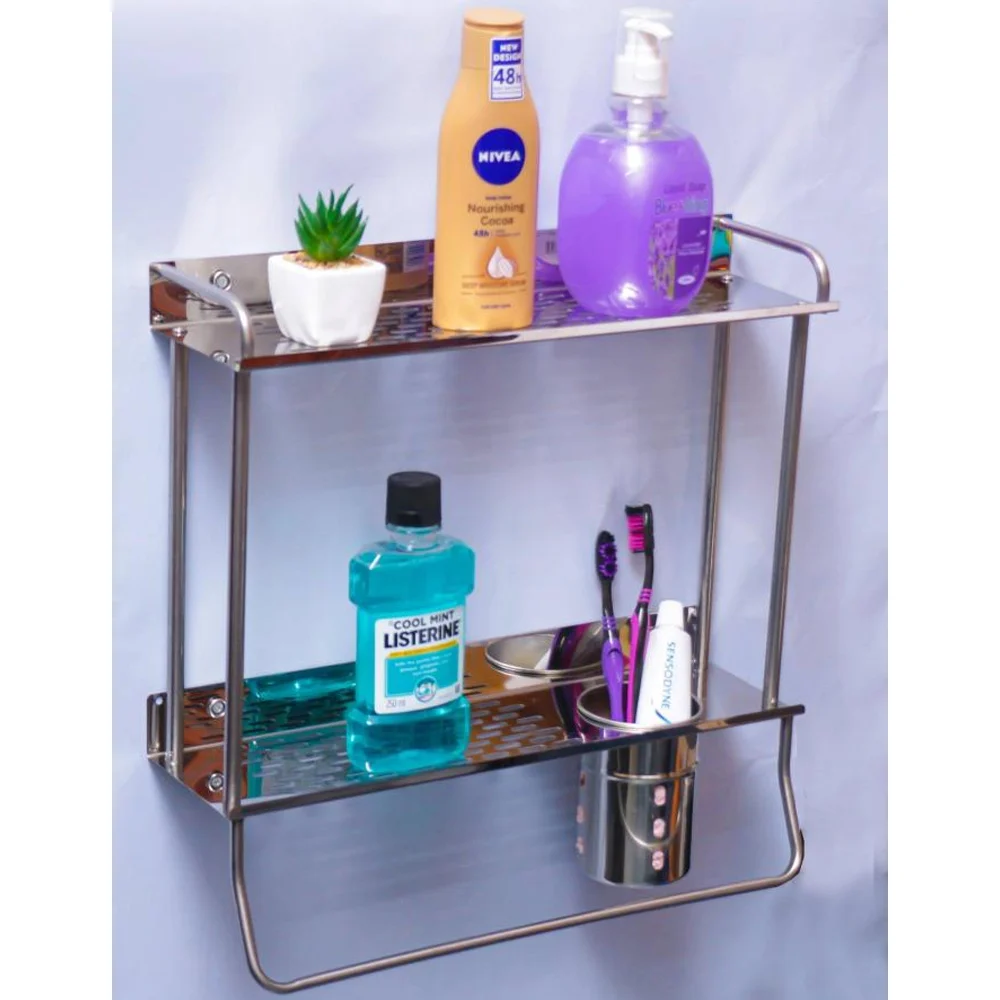 Double Rectangle Shelf + Toothbrush Holder - 40cm