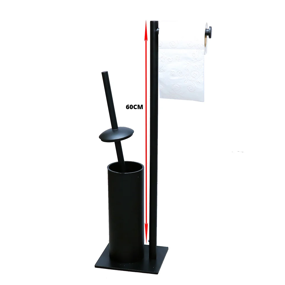 Tissue Holder Stand with Concealed Toilet Brush - Black