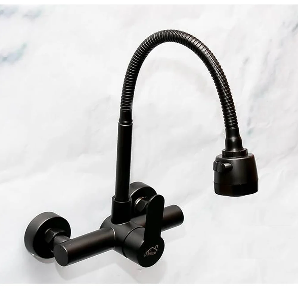 ( SS304 Kitchen Bib Mixer with adj, Nob - Black )