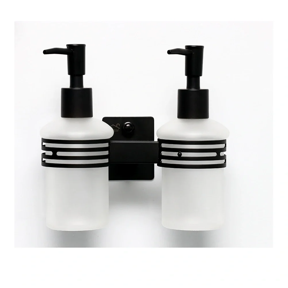 Slotted Double 500ml Glass Soap Dispenser Black