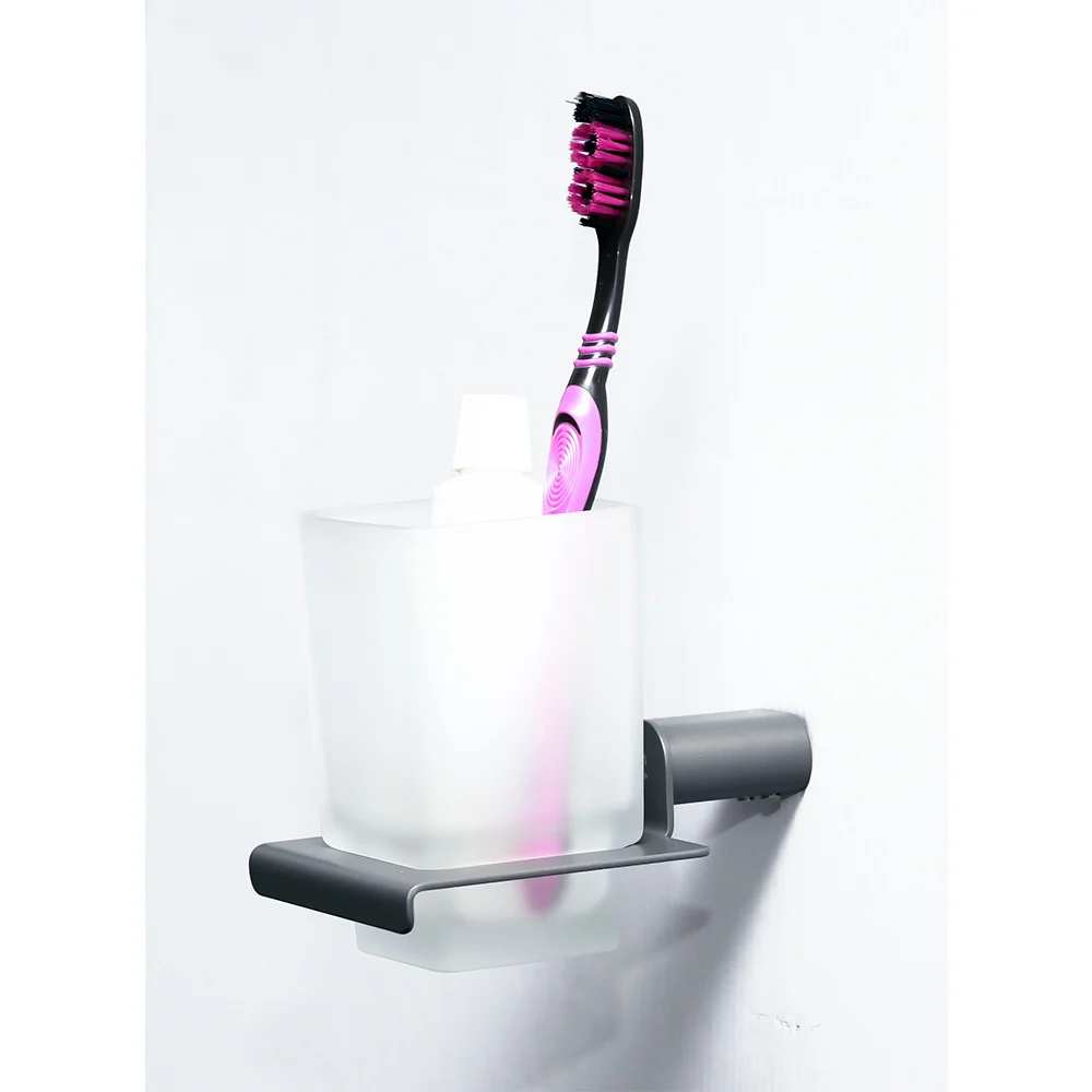 Premium Gun Grey Square Toothbrush Holder