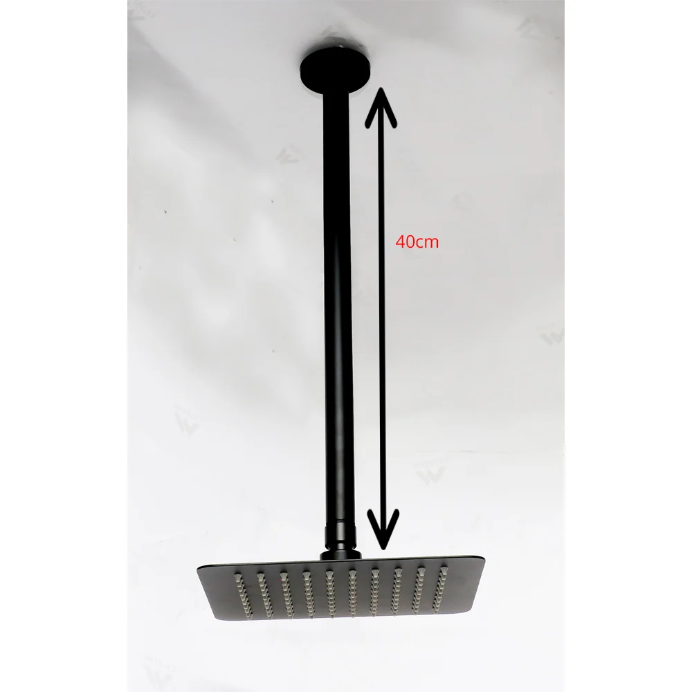 40CM Ceiling Shower Arm + 8" Square Shower Head - Black