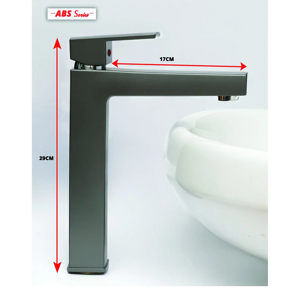 High Neck Square ( ABS ) Basin Mixer - Gun Grey