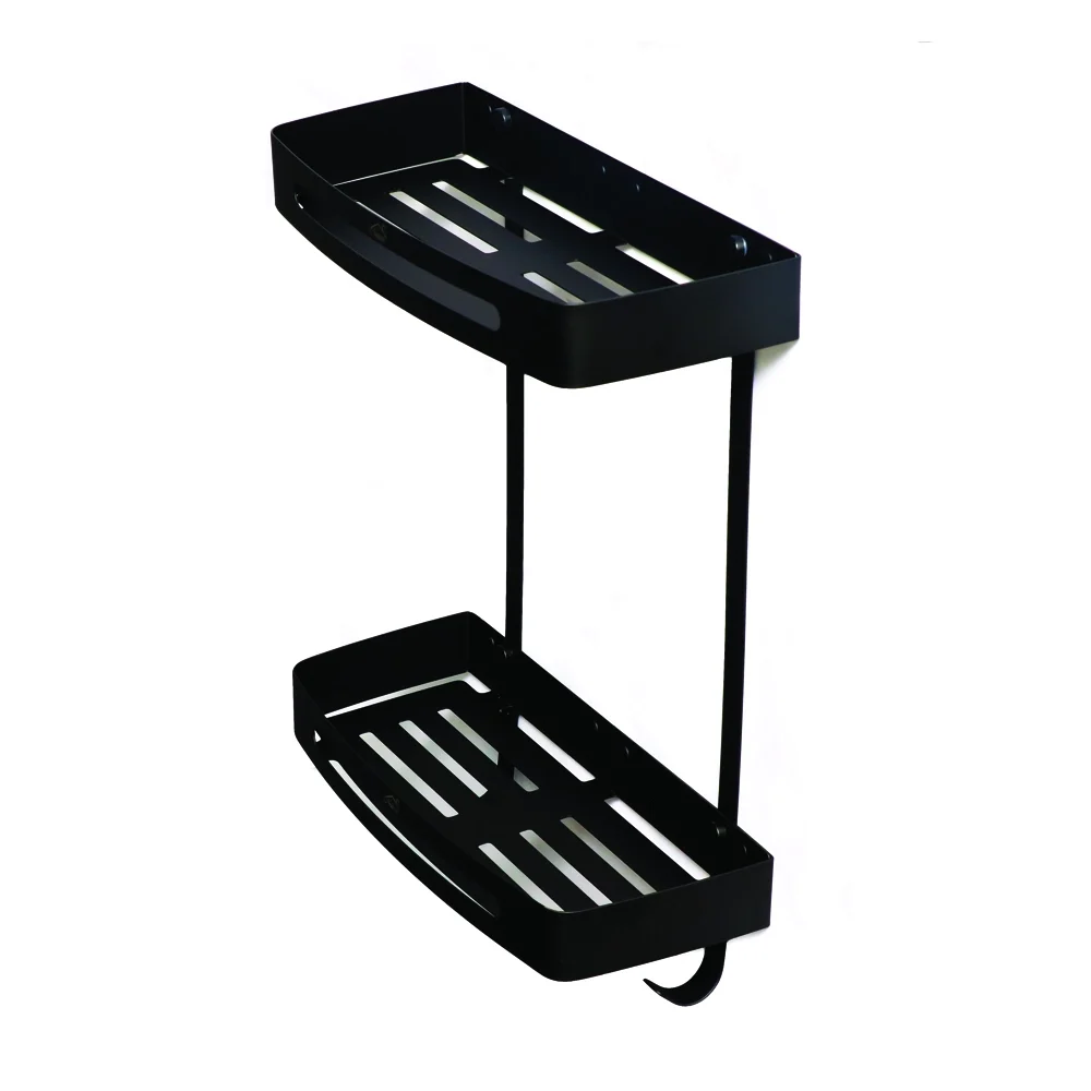 Double Rectangle Shelf with Hooks, BlACK - 30cm