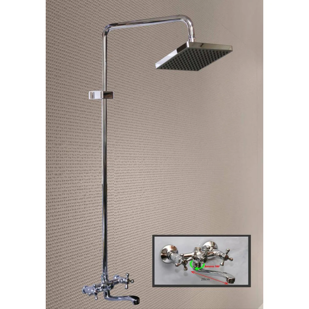 Two Way Shower Mixer + Long Spout + 8" Square Head