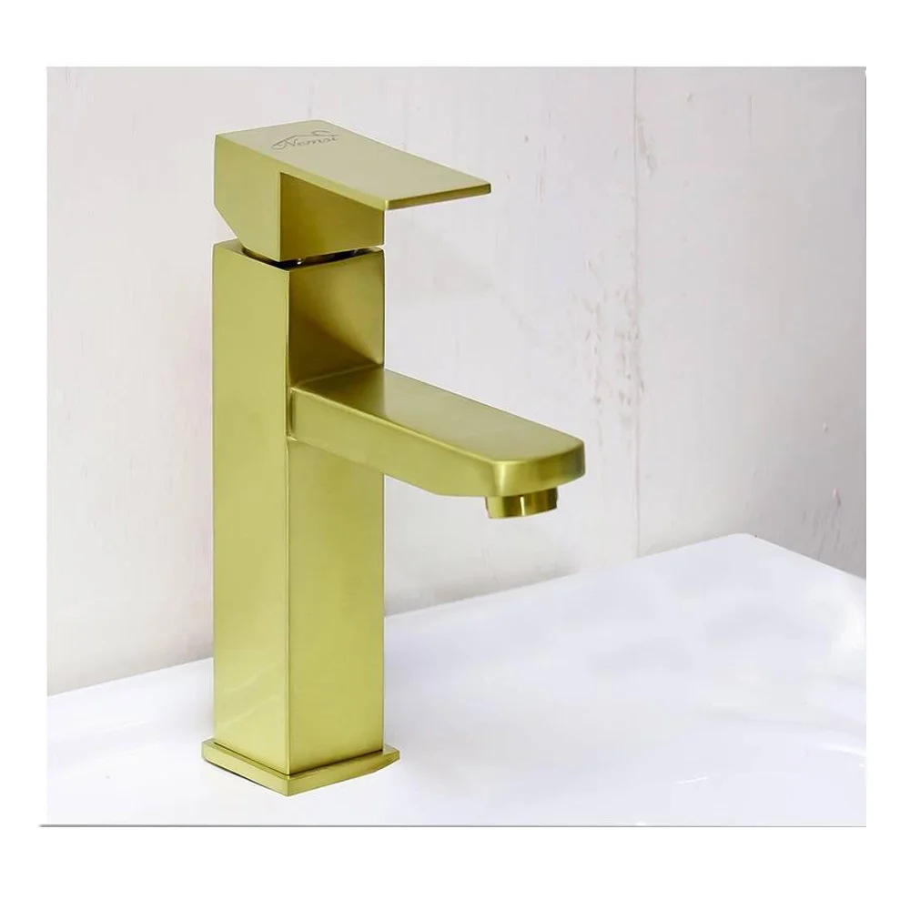 SS304 - Square Framed Basin Mixer - Brushed Gold