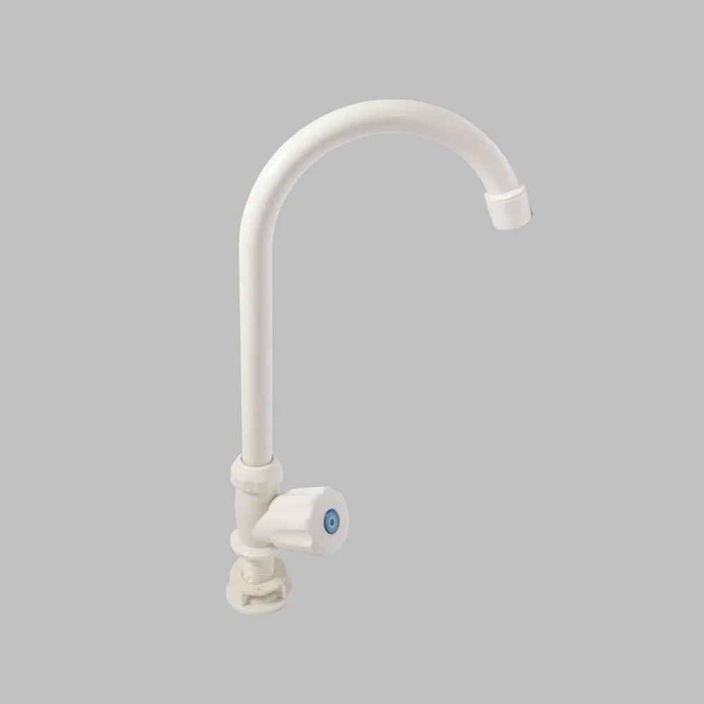 Long Neck Kitchen Pillar Tap - White ABS