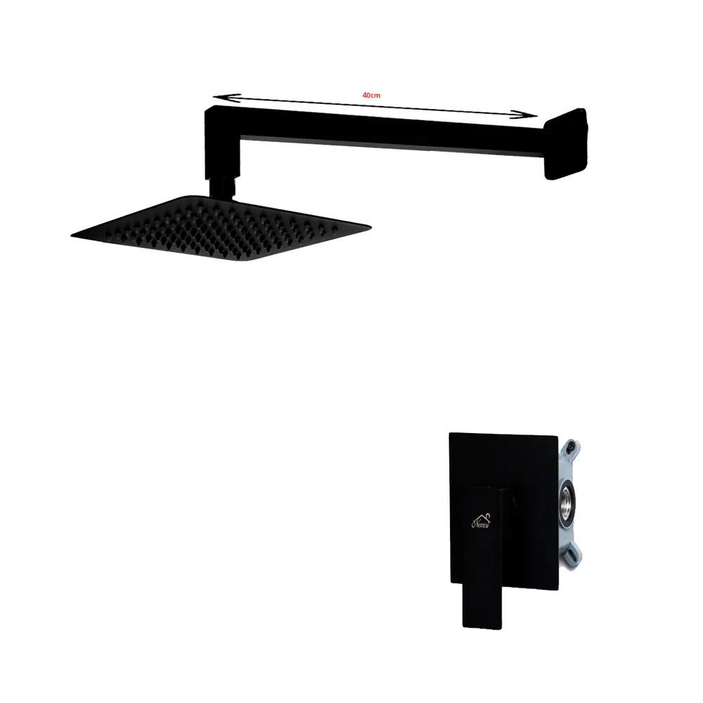 Black - Complete 3 Way Concealed Shower Mixer - Square