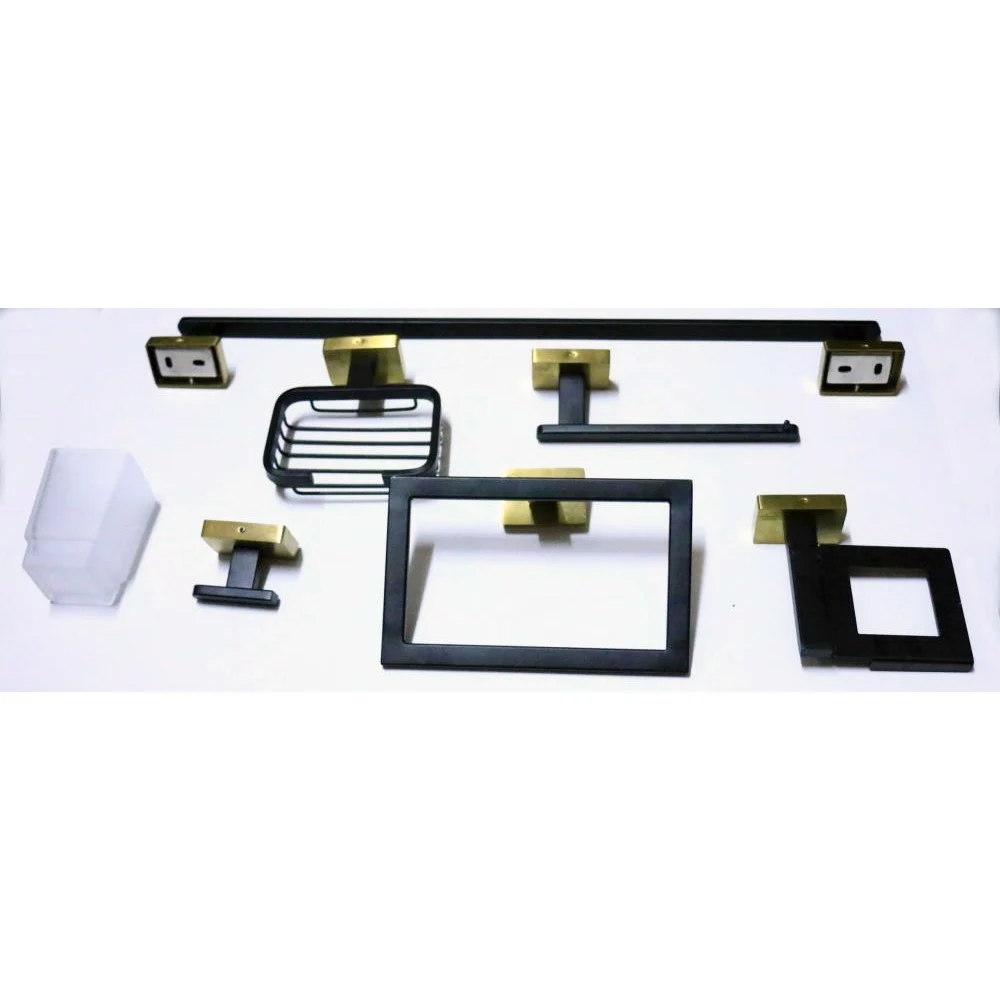 Premium - 6 Piece P.Square ( SS304 ) Bathroom Set, Black and Gold