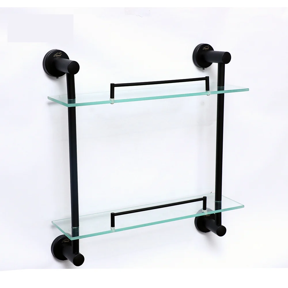 Double glass shelf black - 40cm
