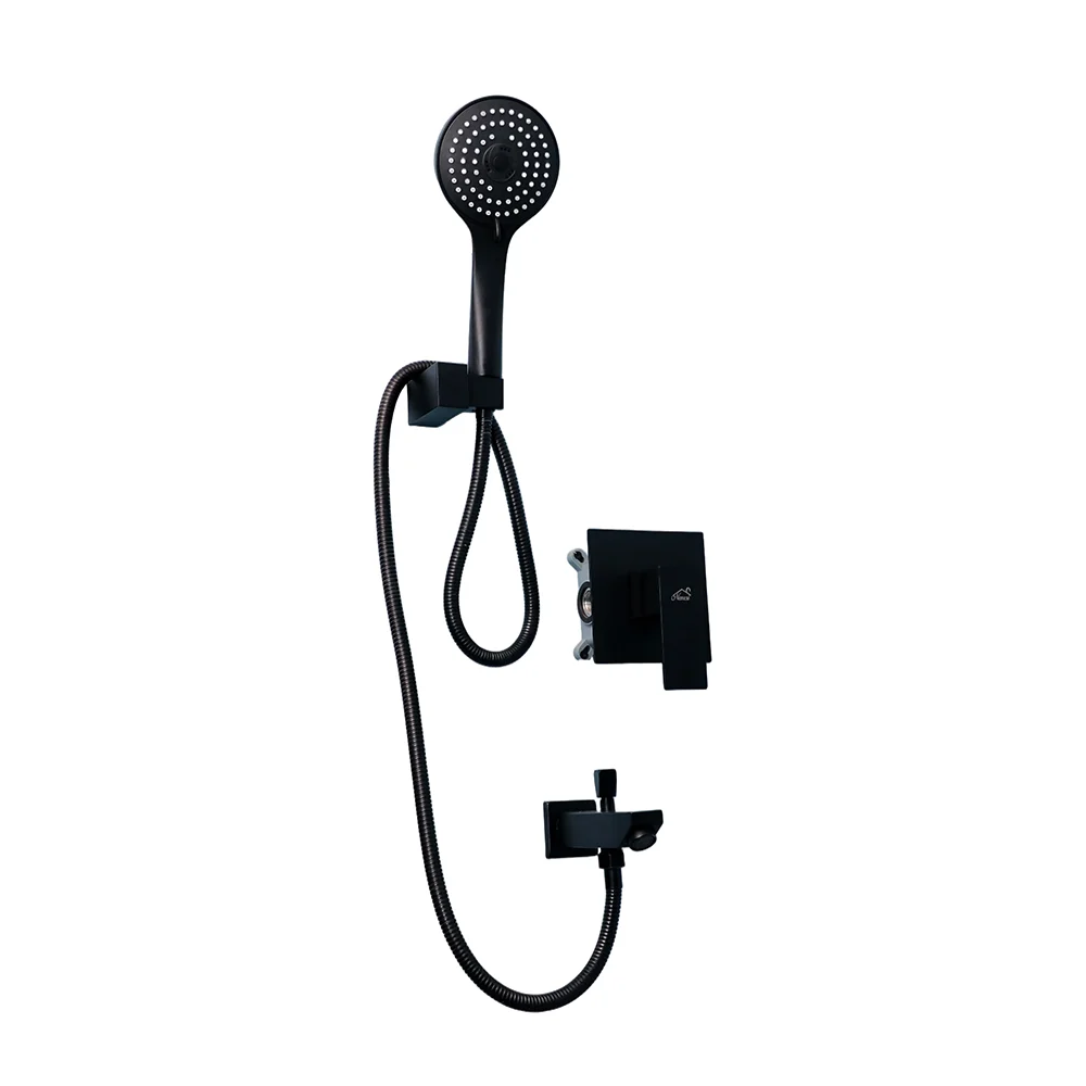 Black 3 Way Concealed Shower Mixer + Shower Hand & Tap