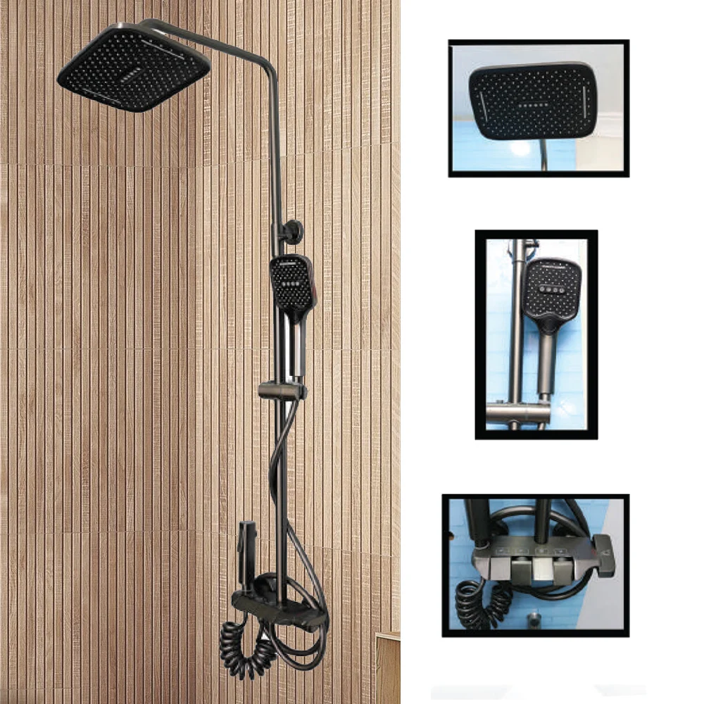 Brass 4-Way Piano Shower Set - Gun Grey