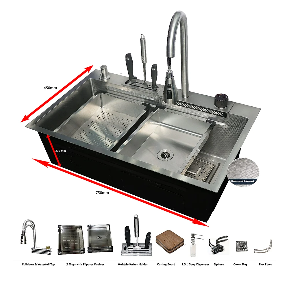 Smart Kitchen Sink ( SS304 ) Honey Comb - Satin