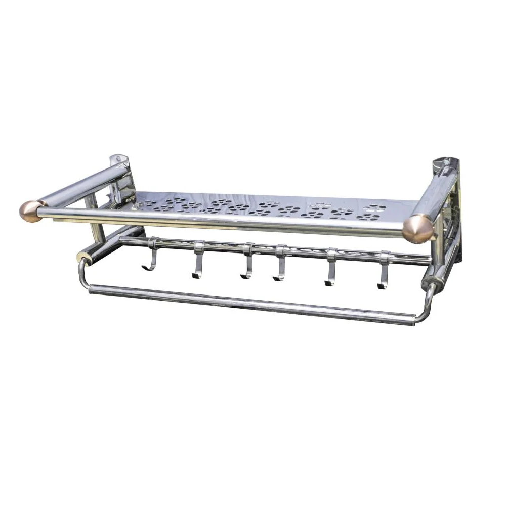 Flower Shelf with Towel Bar and Antique Copper Ends - 60cm