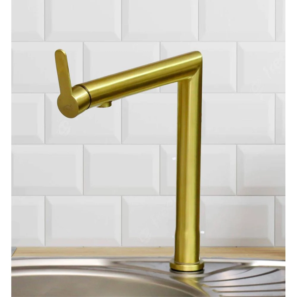 High Neck Kitchen Pillar Mixer ( SS304 ) - Gold