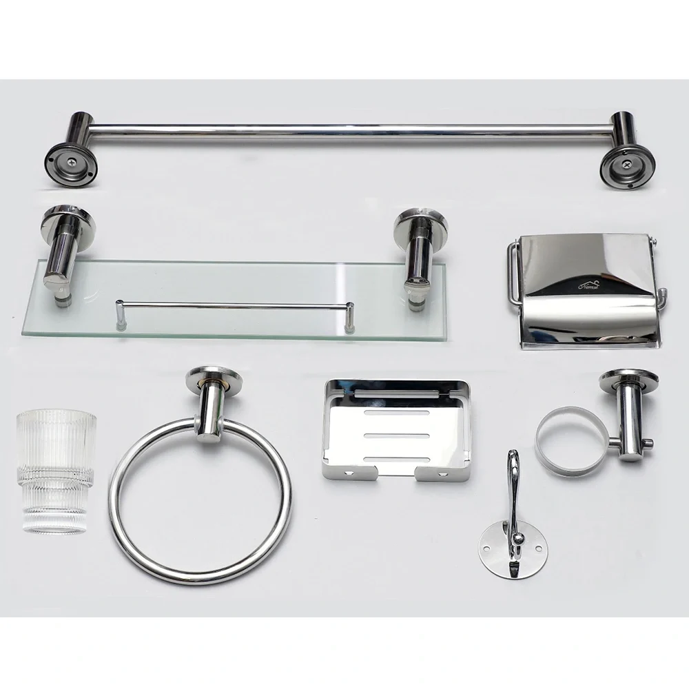 7pc- Bathroom Set With 40cm Glass Shelf-mirror