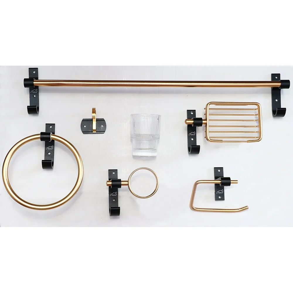6pcs Bathroom Set - High Density Black Champagne Aluminum