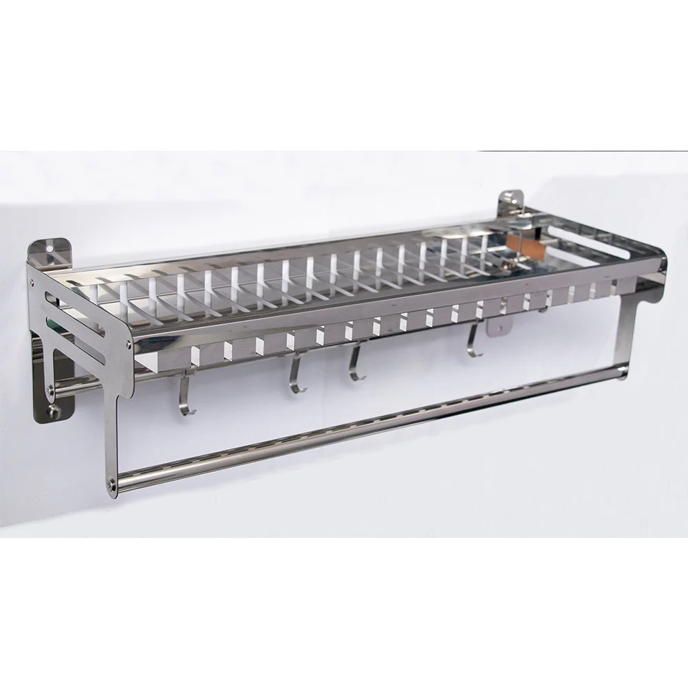 Slatted Ss Towel Shelf With Towel Bar+hooks-mirror