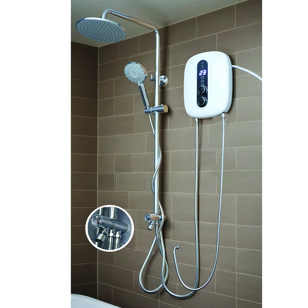 3 Way Single Shower with Instant Shower Heater with Inbuilt Pump - Mirror