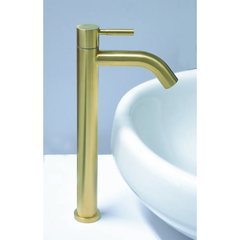 SS304 High Neck ( 29 cm ) Basin Pillar Tap - Brushed Gold