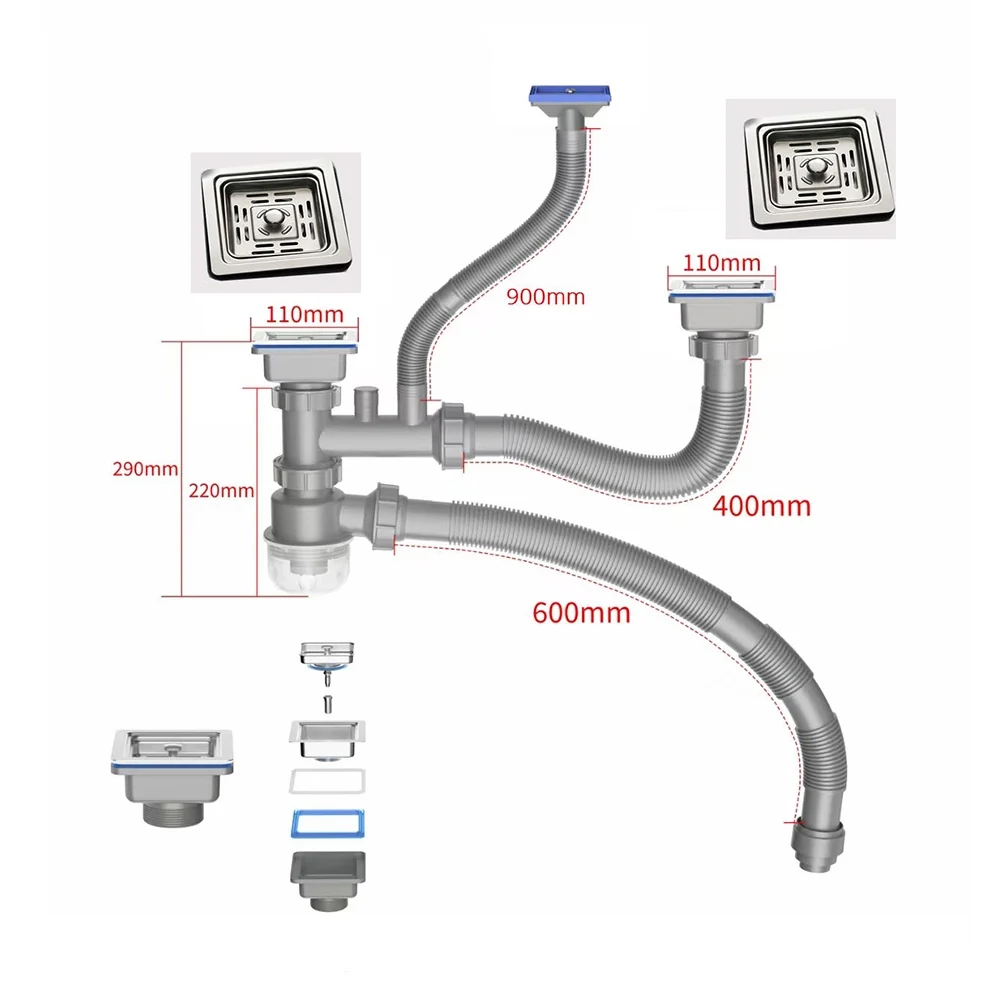 NSK010 Square Double Drainer Set - Satin