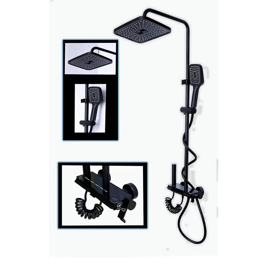 4 Way Aluminium ( Hydroelectric Display ) Piano Shower - Black
