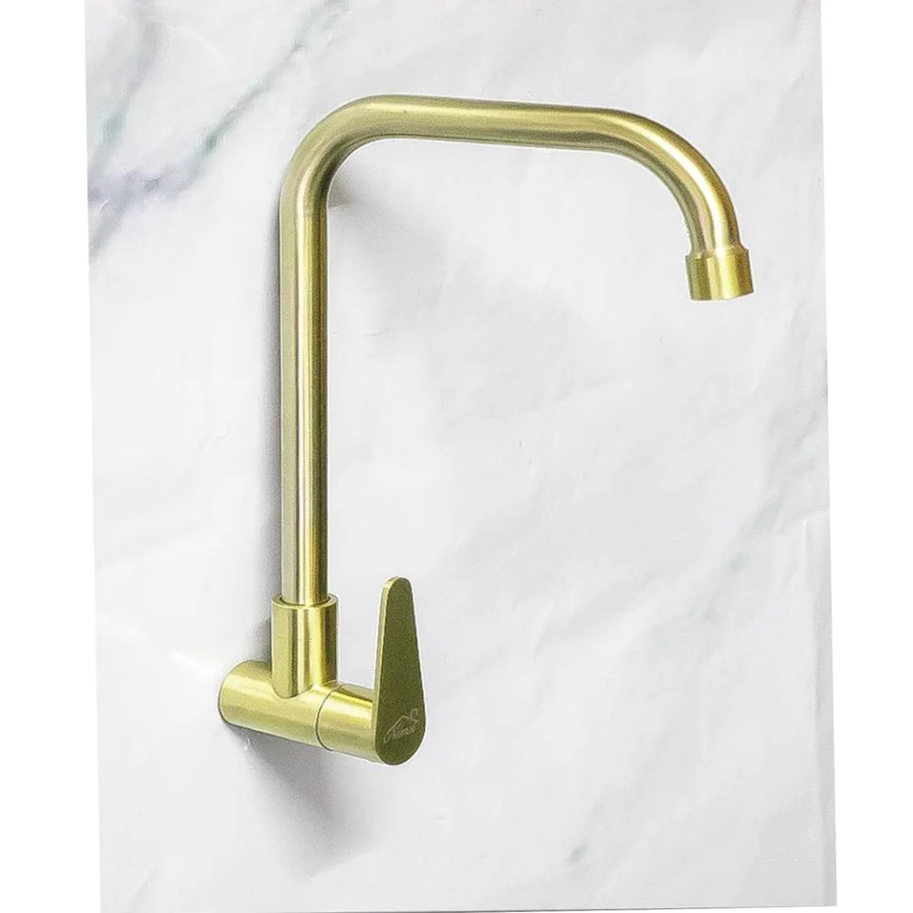 SS304 , Long Neck - Kitchen Bib Tap - Brushed Gold