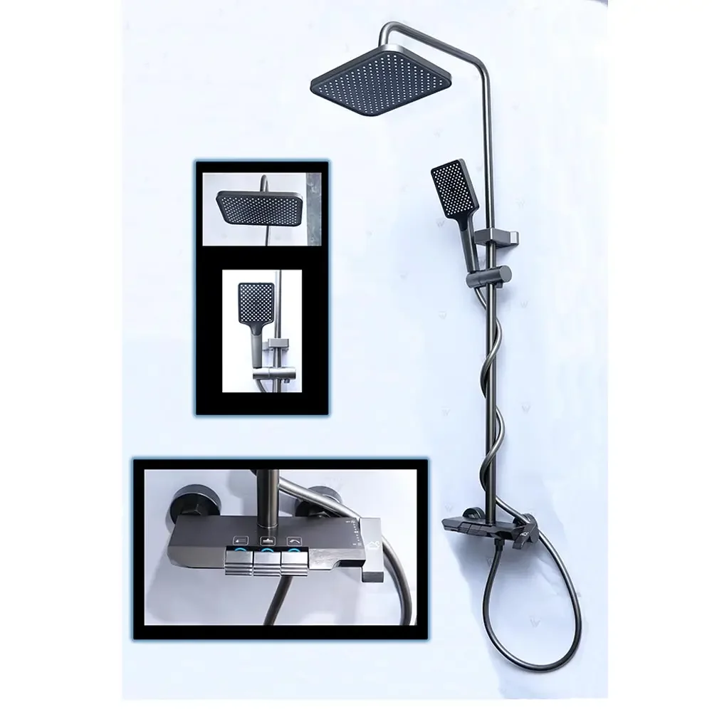 3 Way Aluminium Piano Shower - Gun Grey