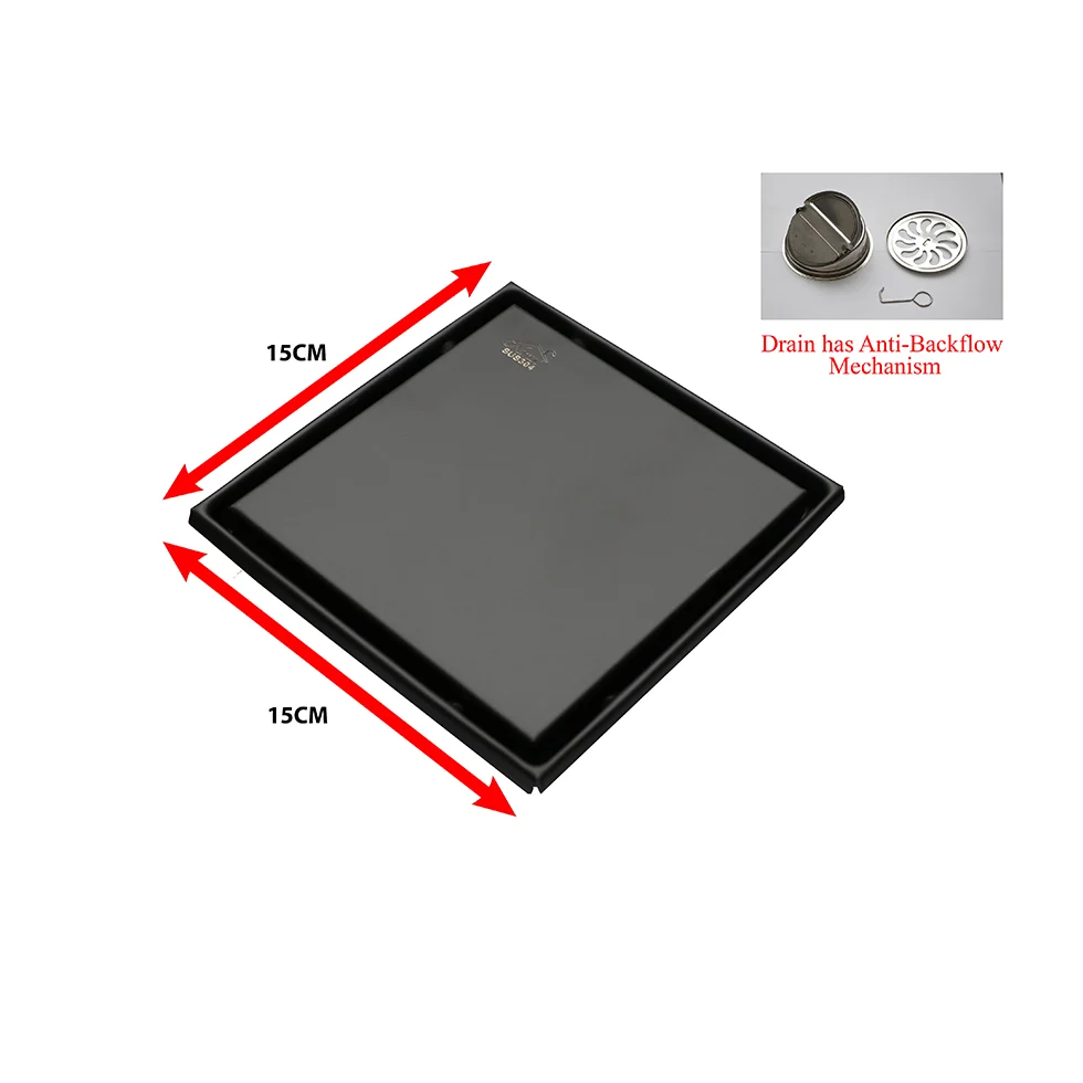 Floor Drain (Non return valve) 15*15CM- Black