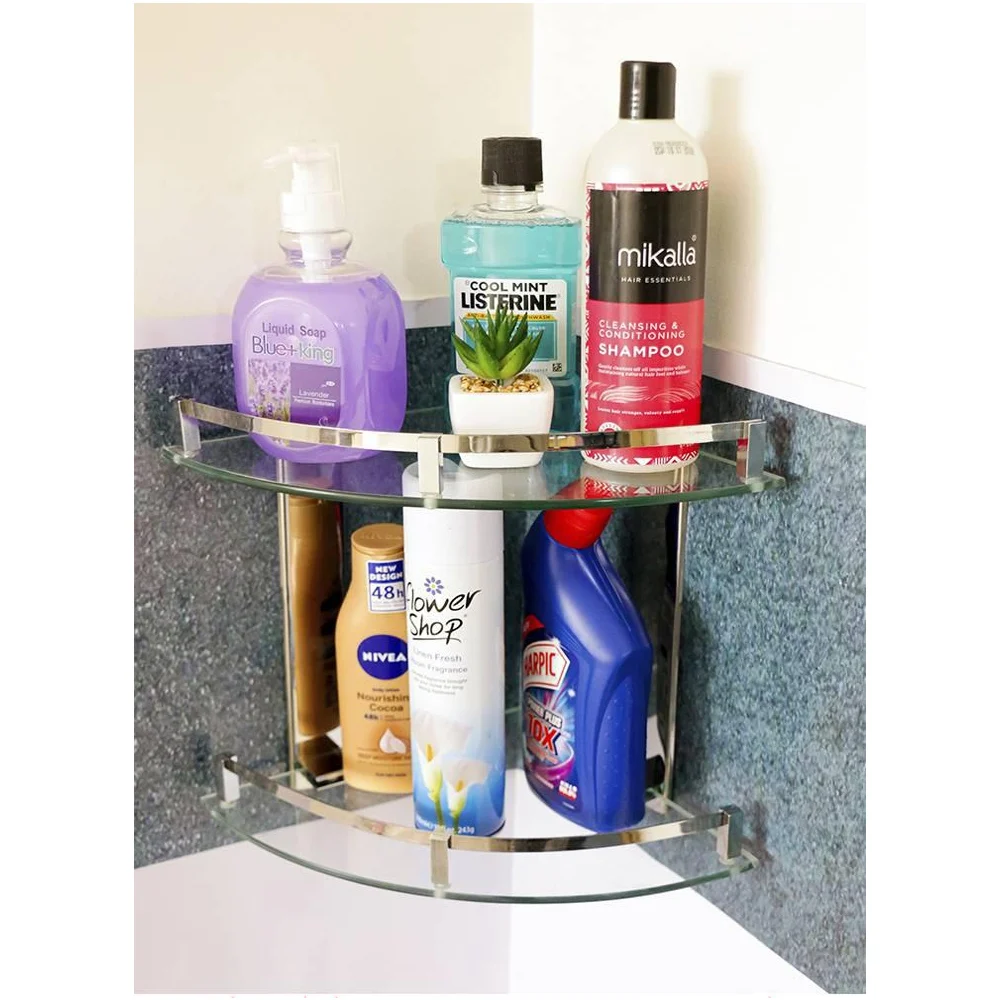 B313 - Double Corner Glass Shelf 23cm