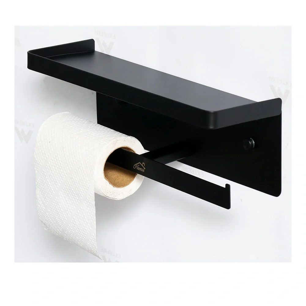 Double sided Tissue Holder With A 27cm Shelf-black