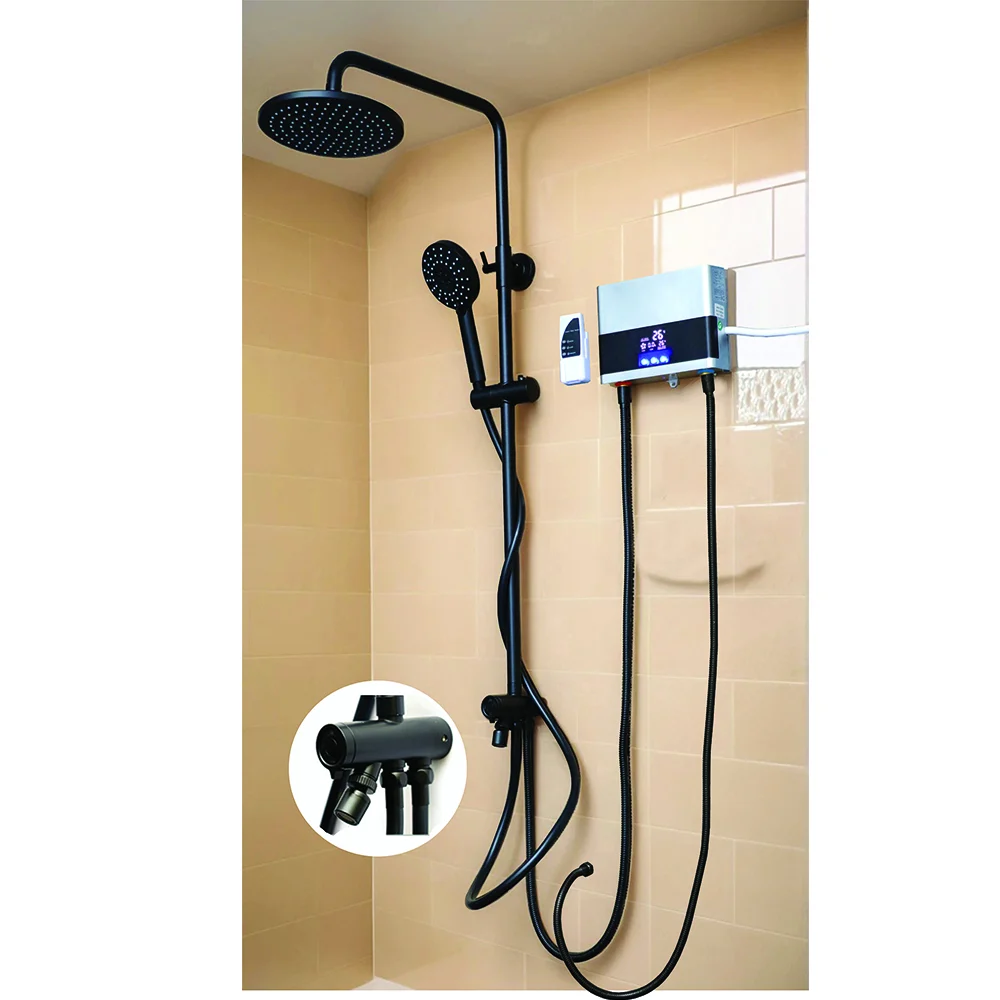 3 Way Single Shower + Digital Instant Shower Heater - Black
