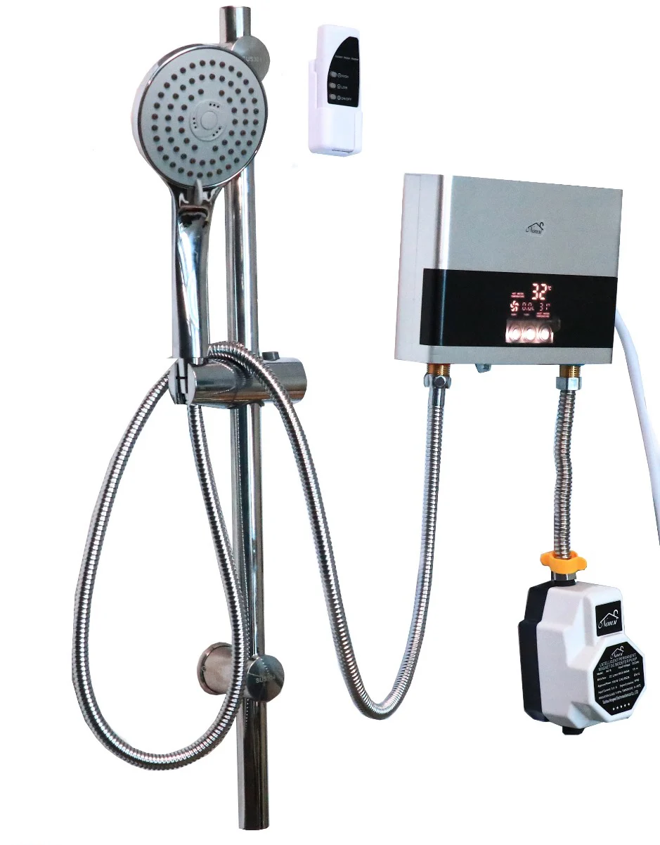 Digital Shower Heater with Adjustable Shower Hand + Pump