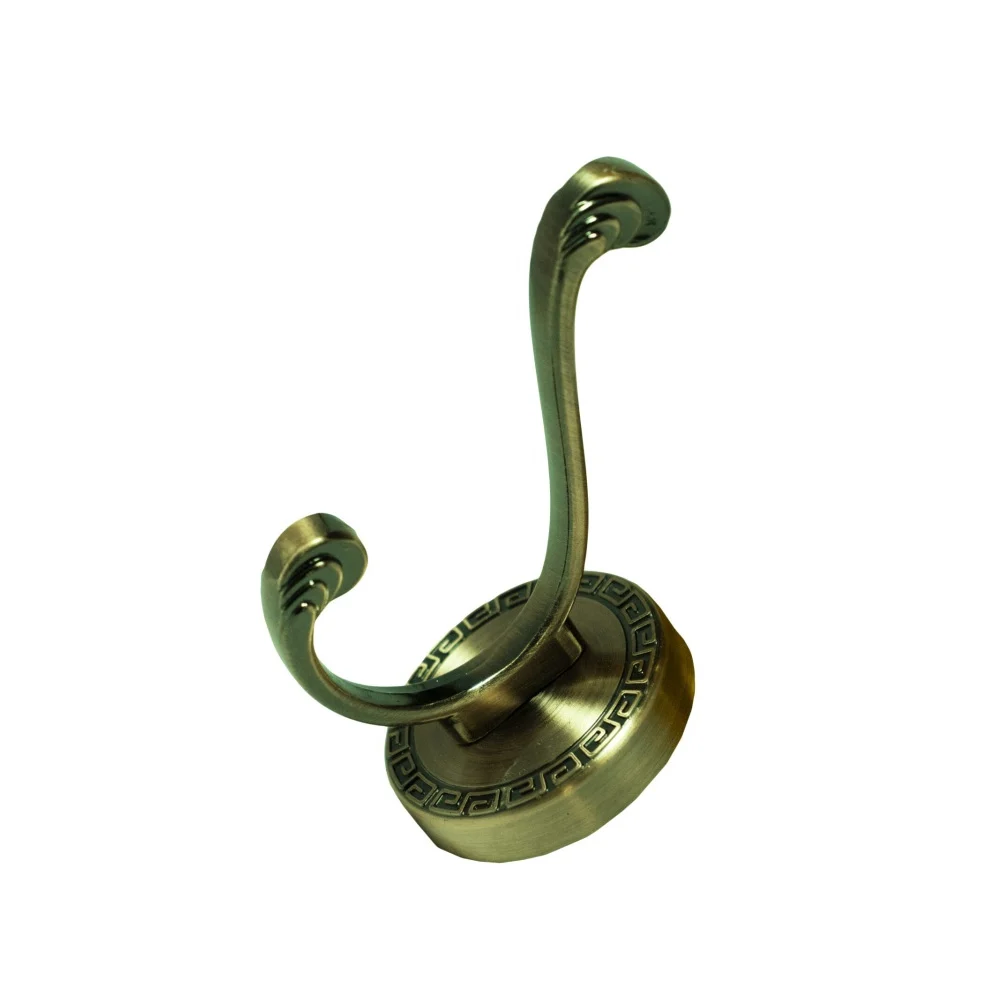 ( W62-1 Double Hook with Engraved Pattern Antique Brass )