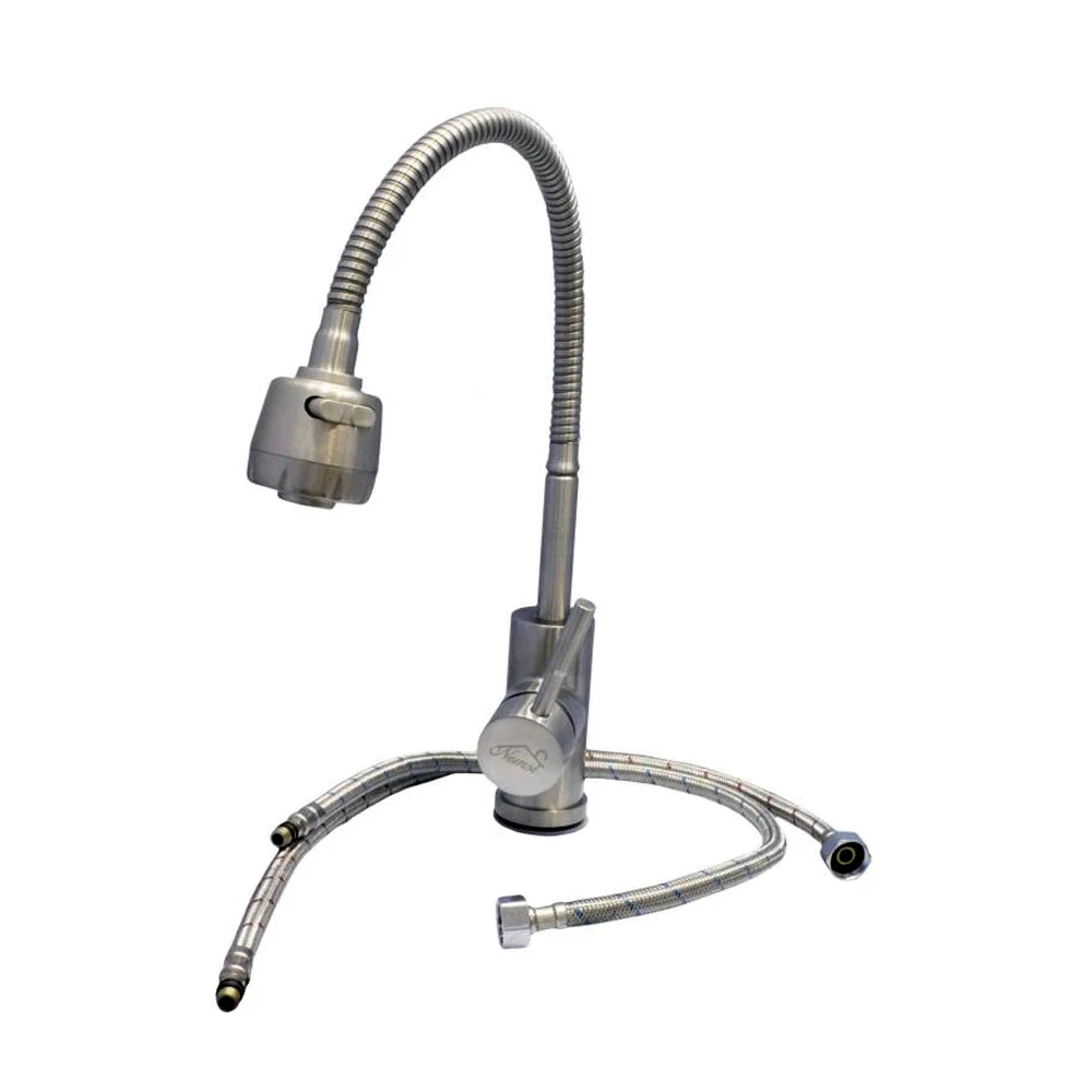 SS304 - Flex Long Neck Kitchen Pillar Mixer with Adjustable Pressure Nob