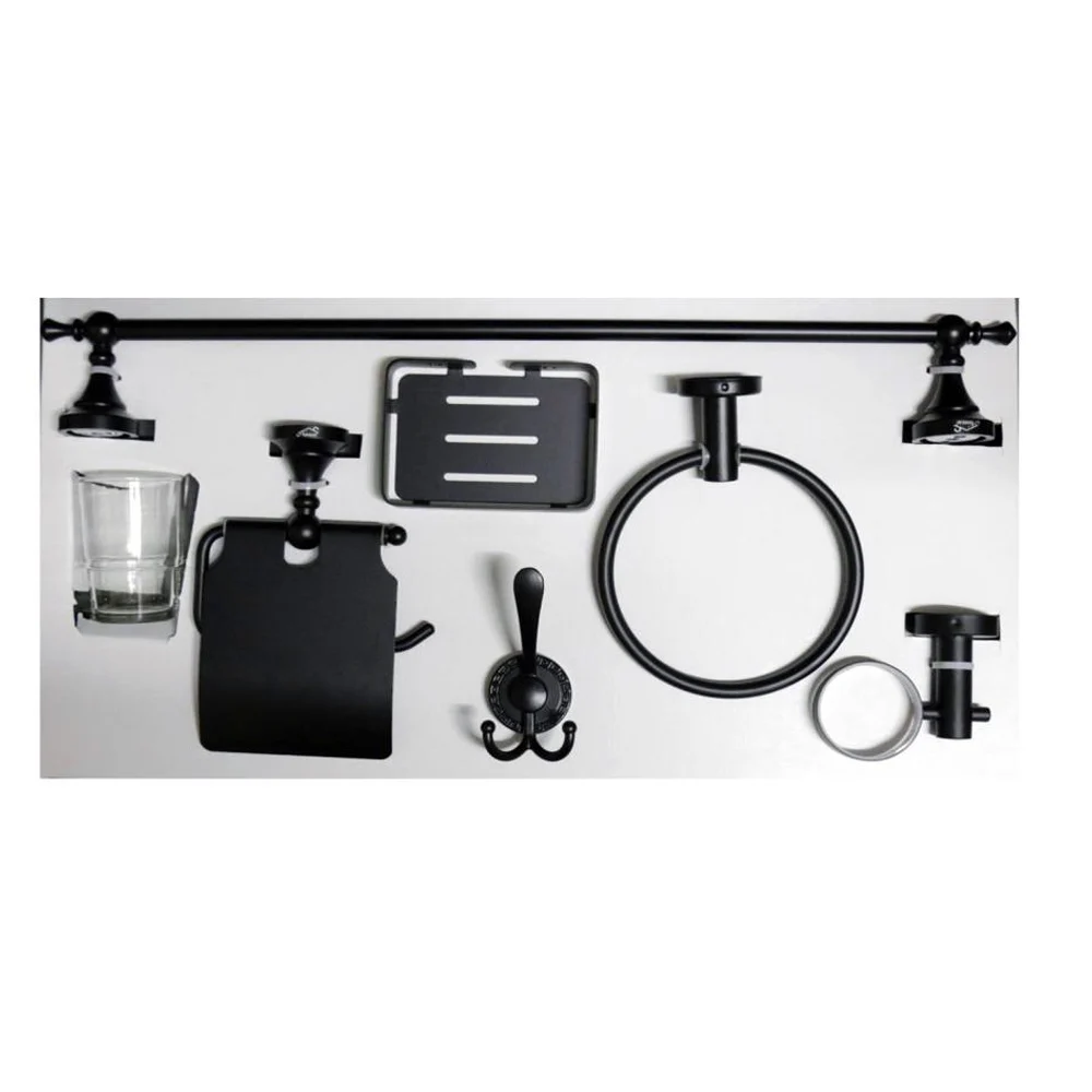 6 Piece Bathroom Set, Premium Black