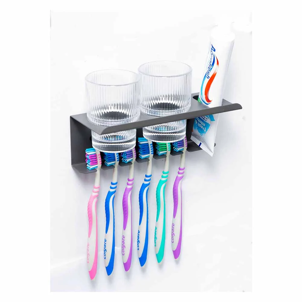 Double Tumbler -6 Slots Toothbrush Holder - Gun Grey