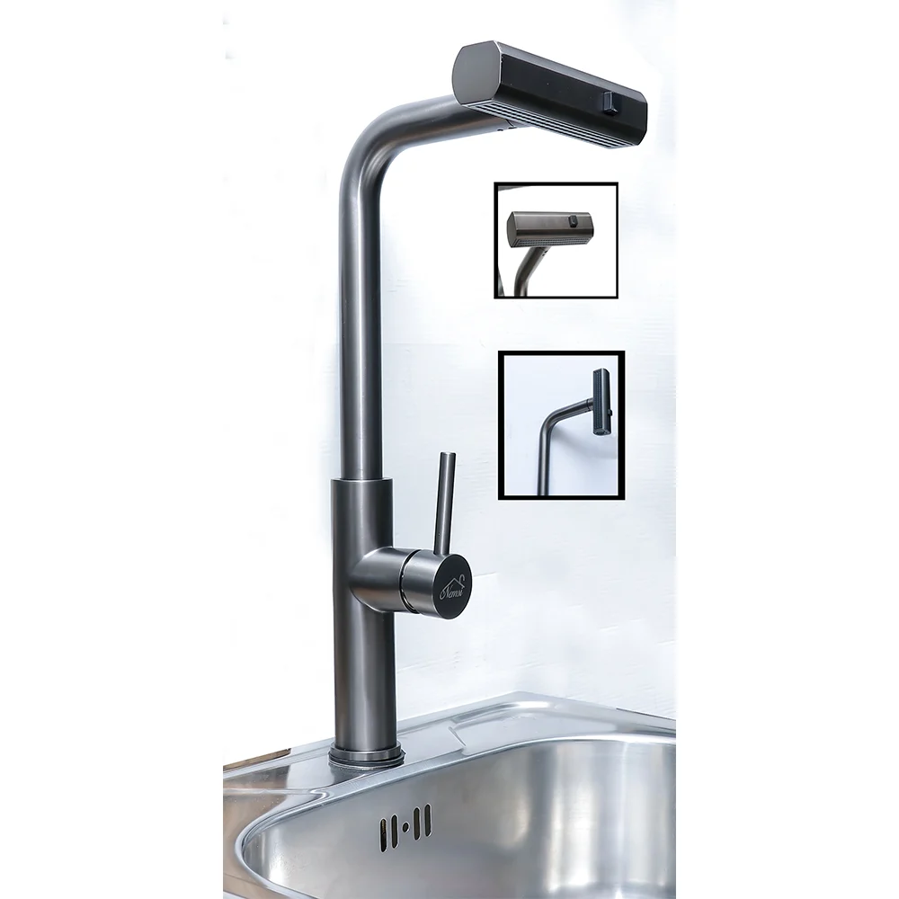 Premium Gun Grey Left On Pull Down Kitchen Mixer